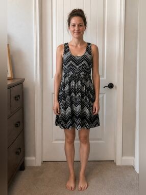 Swim Coverup, Black & white zigzag/geometric design, Criss-cross back, Small